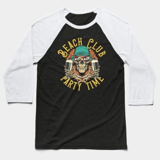 "Beach Club Party Time" Skeleton Baseball T-Shirt